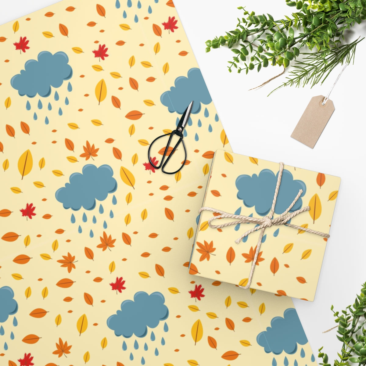 Clouds & Leaves Happy Birthday Wrapping Paper