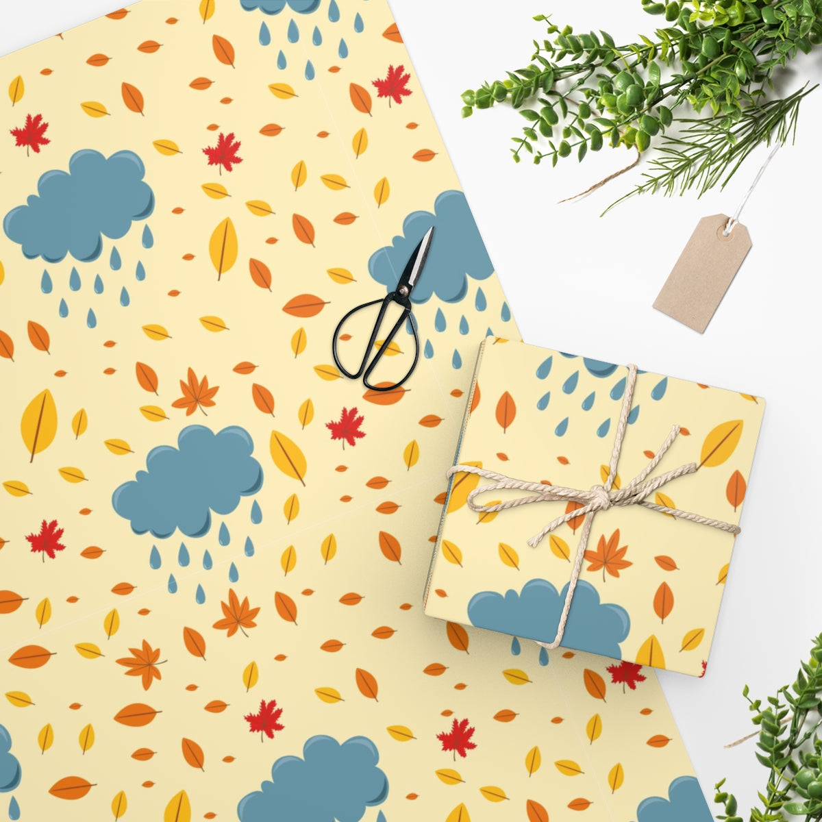 Clouds & Leaves Happy Birthday Wrapping Paper