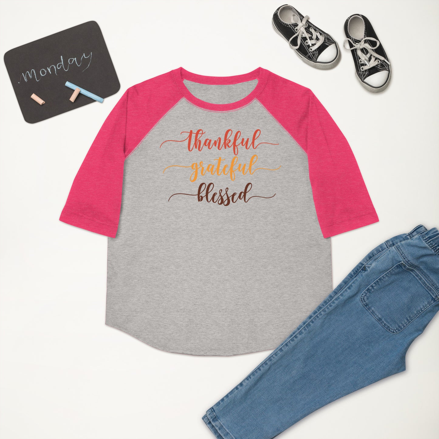 Thankful Grateful Blessed Youth baseball shirt