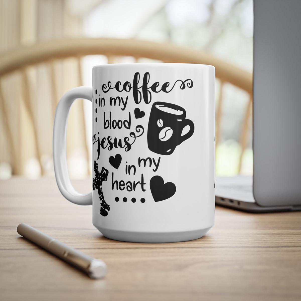 Coffee In My Blood Jesus in My Heart Ceramic Coffee Cups, 11oz, 15oz