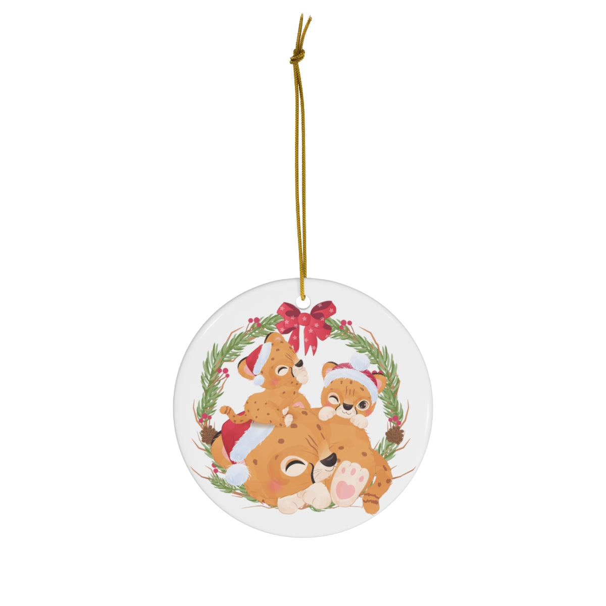 Leopard & Cubs Christmas Ceramic Ornament, 1-Pack