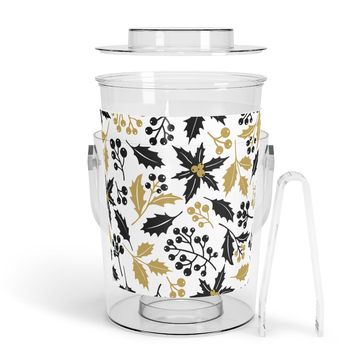 Black & Gold Christmas Ice Bucket with Tongs