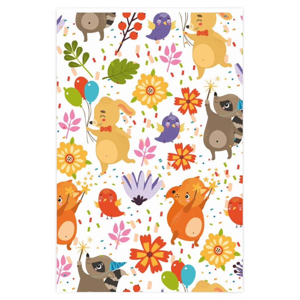 Animals Birds and Flowers Wrapping Paper