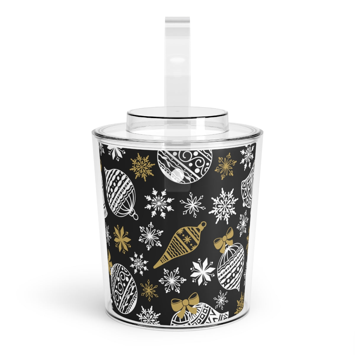 Black & Gold Christmas Ice Bucket with Tongs