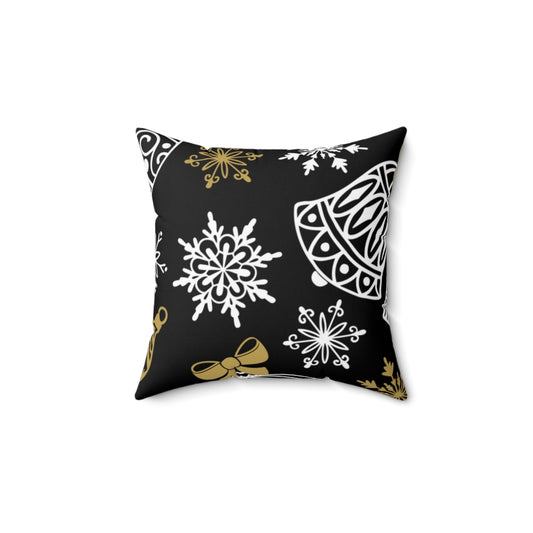 Black & Gold Christmas Ornament Design Spun Polyester Square Pillow