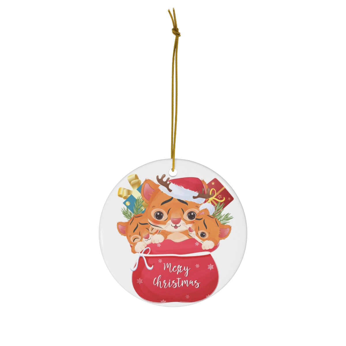 Tiger & Cubs Christmas Ceramic Ornament, 1-Pack