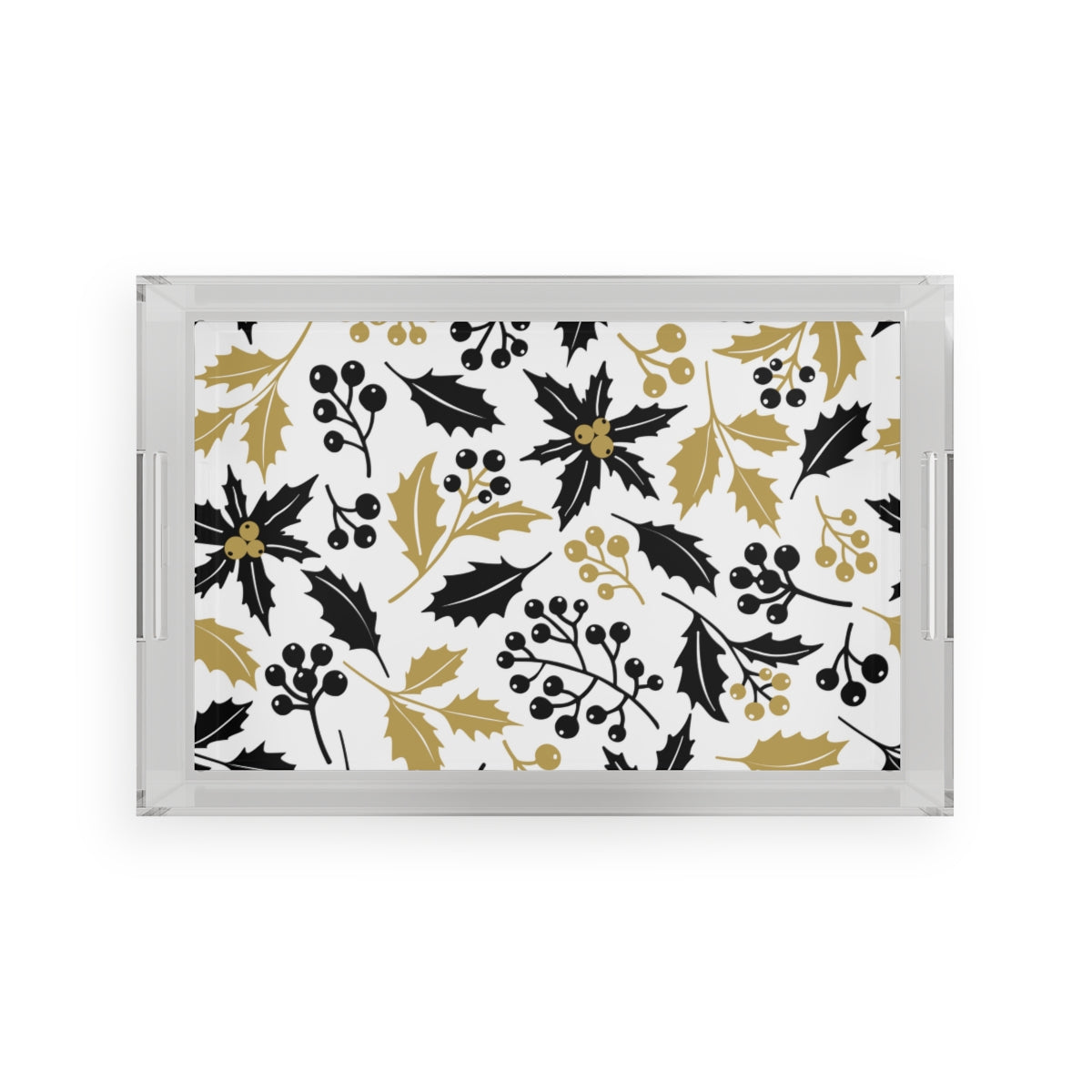 Black & Gold Holly Christmas Acrylic Serving Tray