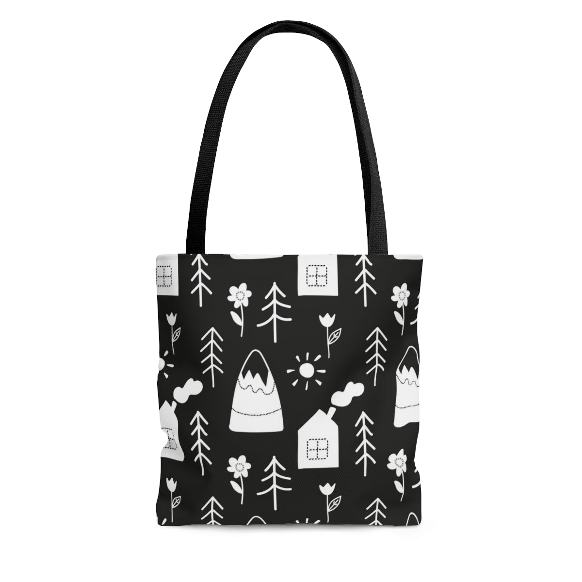 Cabins & Trees Scandi Black & White Tote Bag