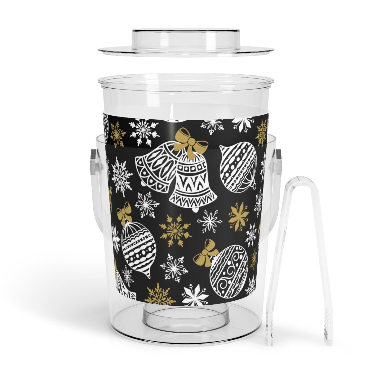 Black & Gold Christmas Ice Bucket with Tongs