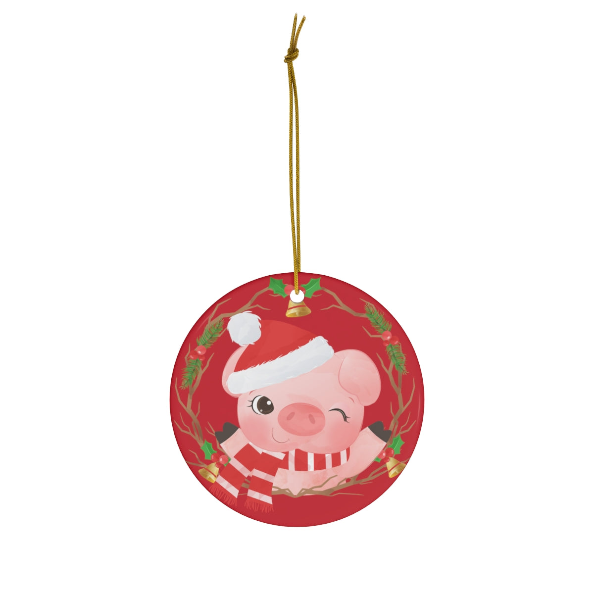 Cute Christmas Pig Ceramic Ornament, 1-Pack