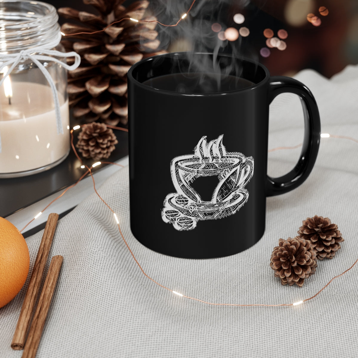 Black & White Coffee Cup 11oz Black Mug