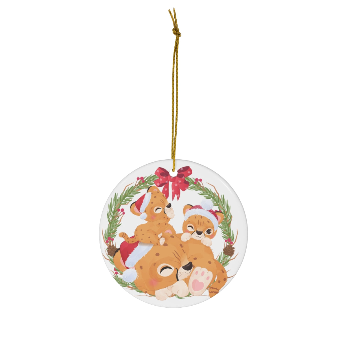 Leopard & Cubs Christmas Ceramic Ornament, 1-Pack