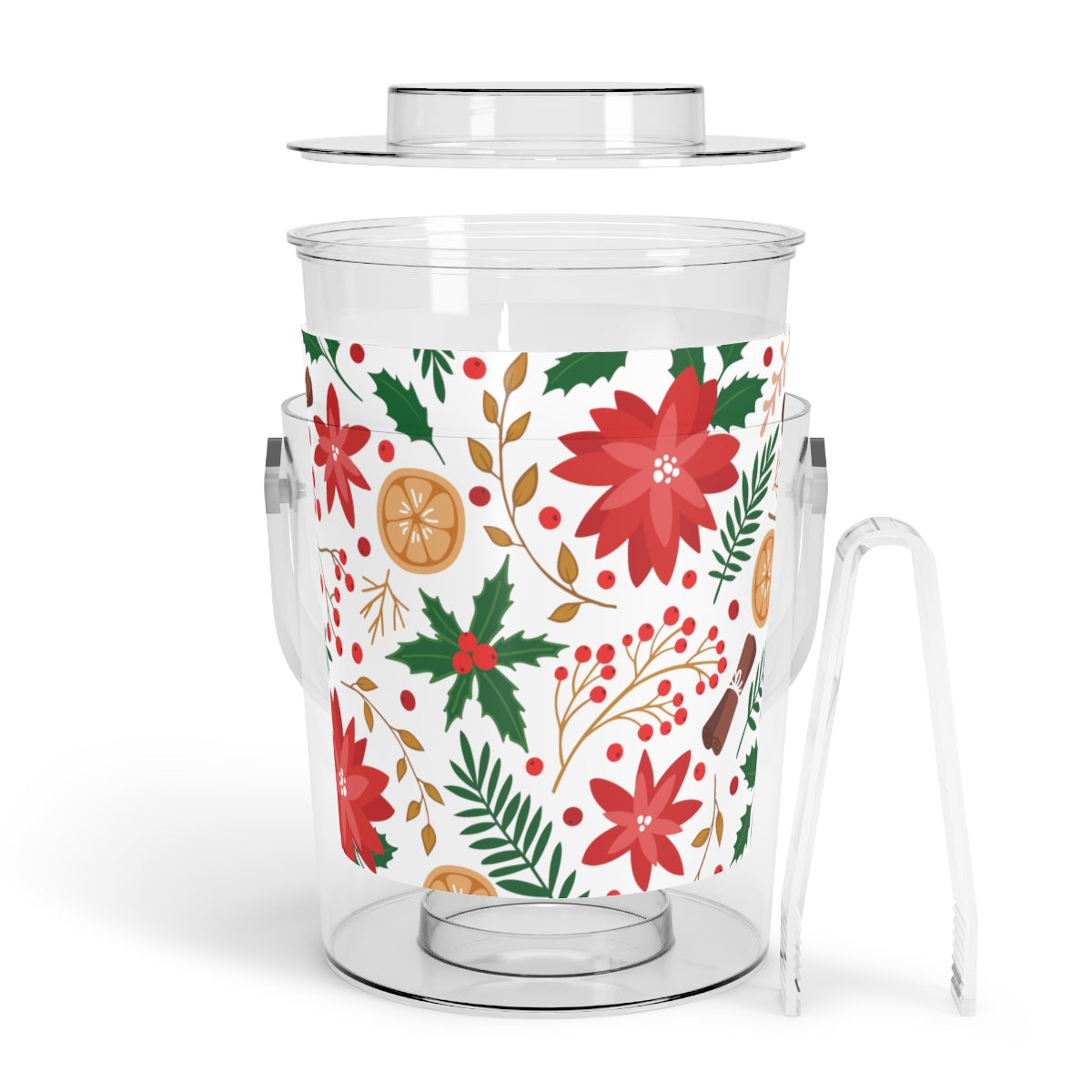 Christmas Flowers Ice Bucket with Tongs