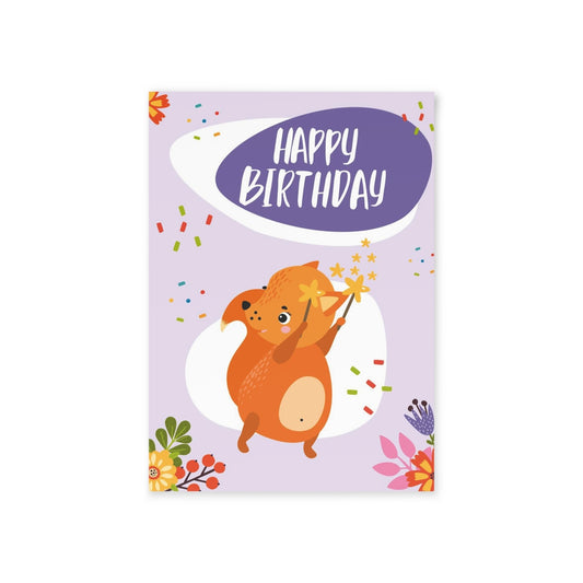 Happy Birthday Animal with Flowers and Sparkles Birthday Card