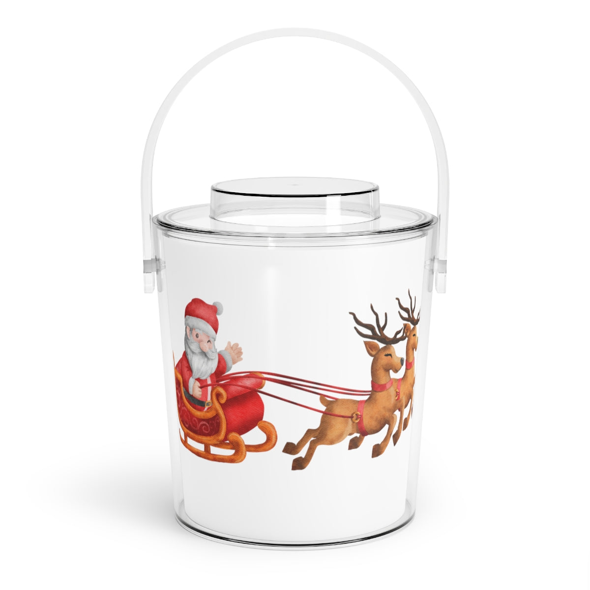 Santa Sleigh & Reindeer Christmas Ice Bucket with Tongs