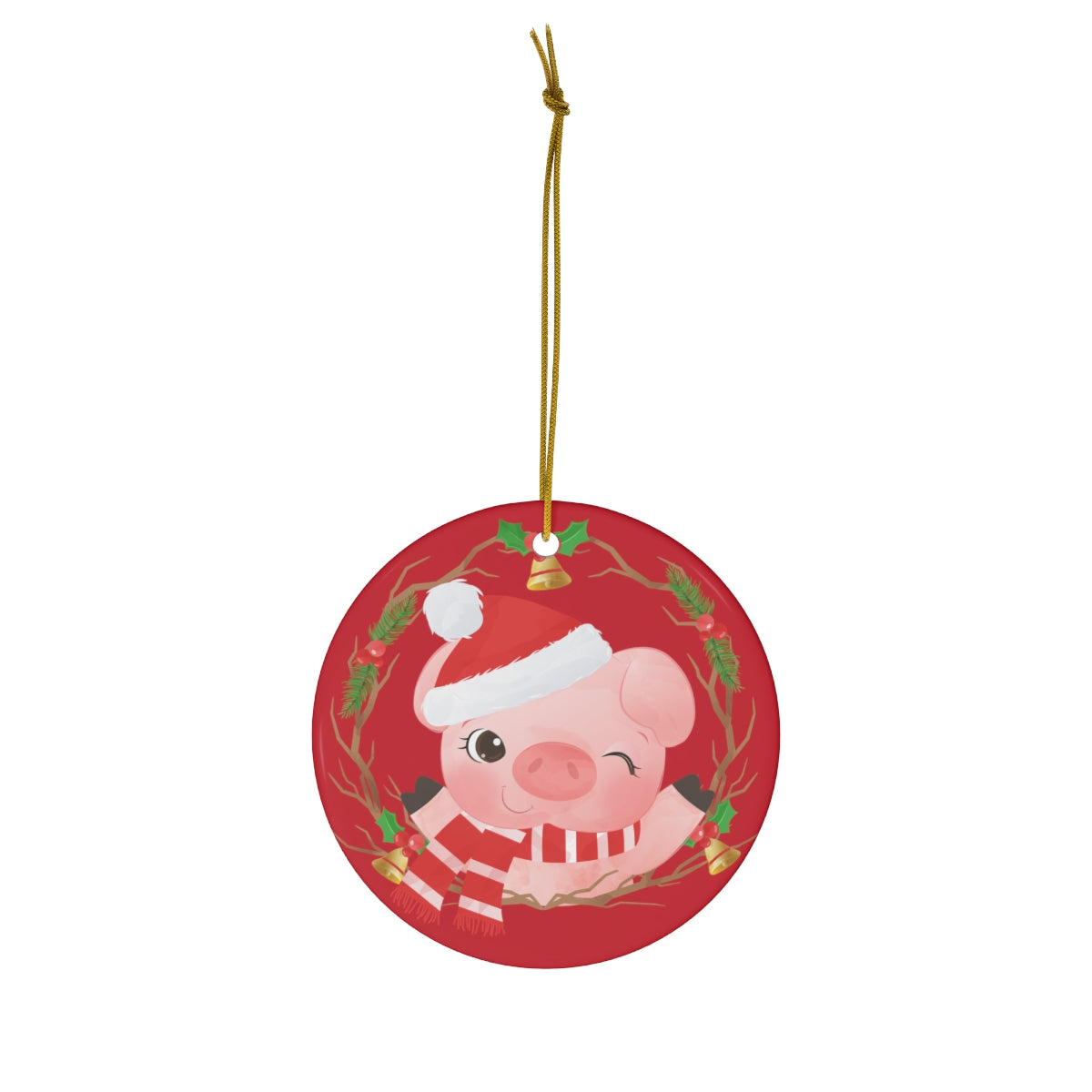 Cute Christmas Pig Ceramic Ornament, 1-Pack