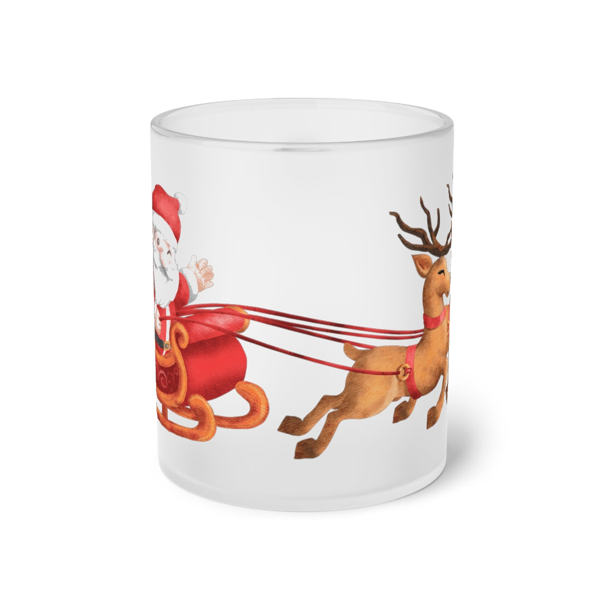 Santa Sleigh & Reindeer Frosted Glass Mug