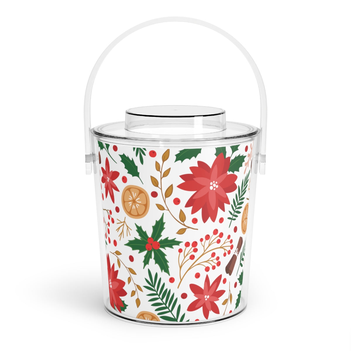 Christmas Flowers Ice Bucket with Tongs