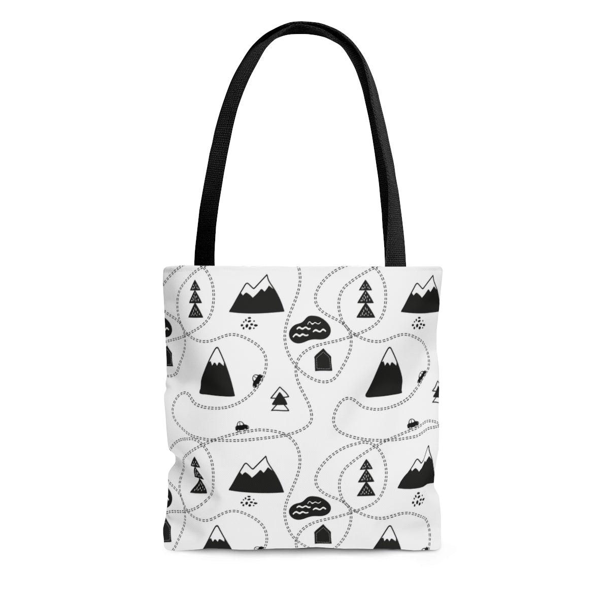 Scandi Black & White Peaks & Trees Christmas Tote Bag