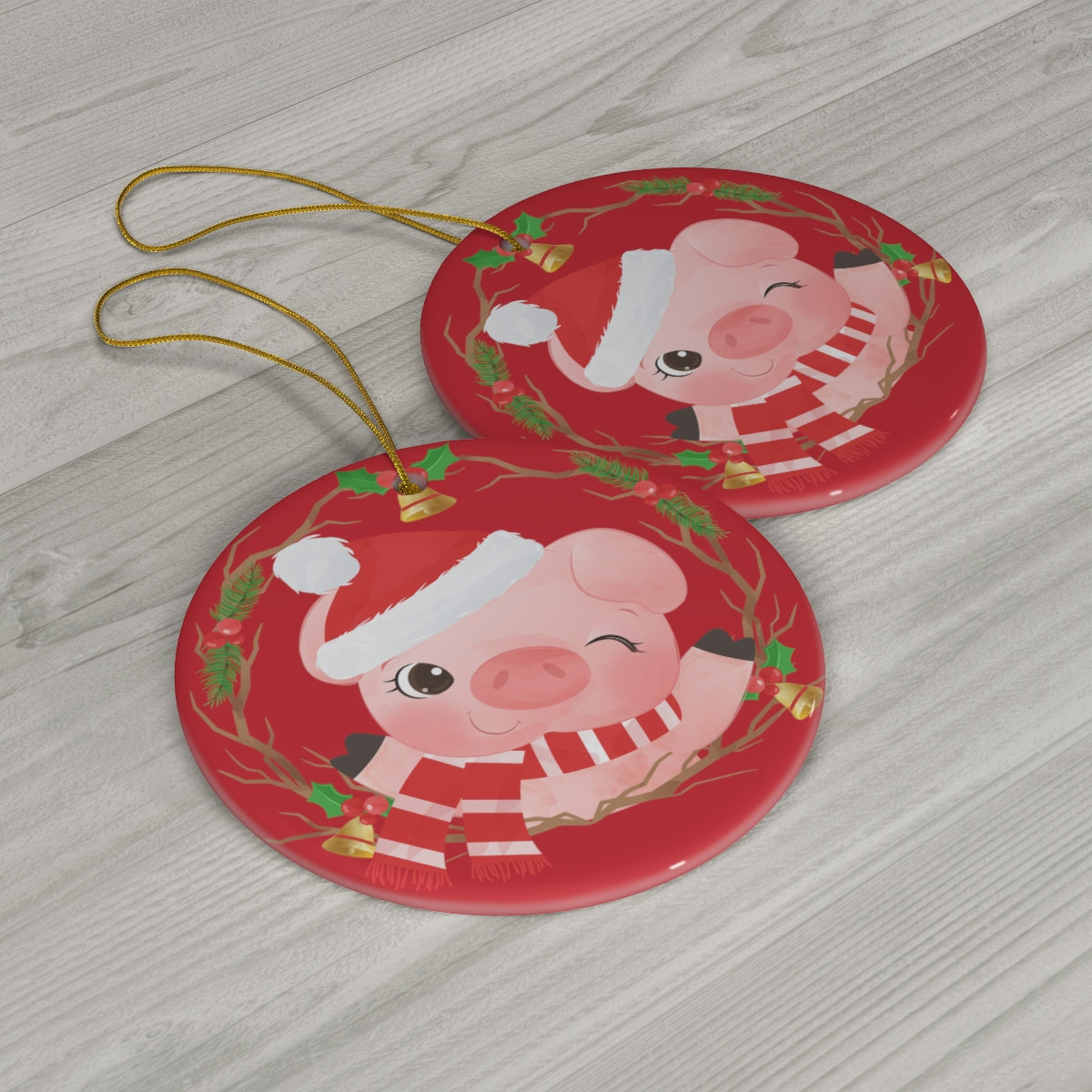 Cute Christmas Pig Ceramic Ornament, 1-Pack