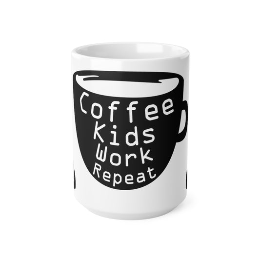 Coffee Kids Work Repeat Ceramic Coffee Cups, 11oz, 15oz