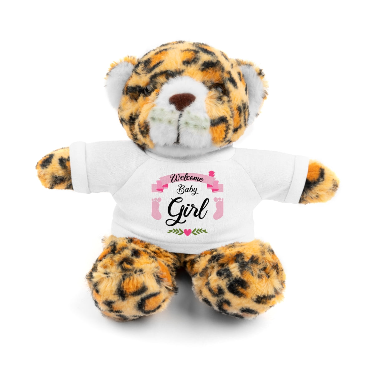 Welcome Baby Girl Stuffed Animals (Bear, Bunny, Jaguar, Lion, Panda, Sheep) with Tee