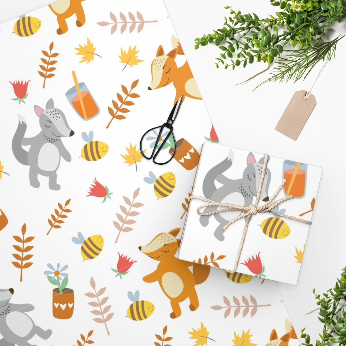 Cute Animals & Bees Birthday Wrapping Paper