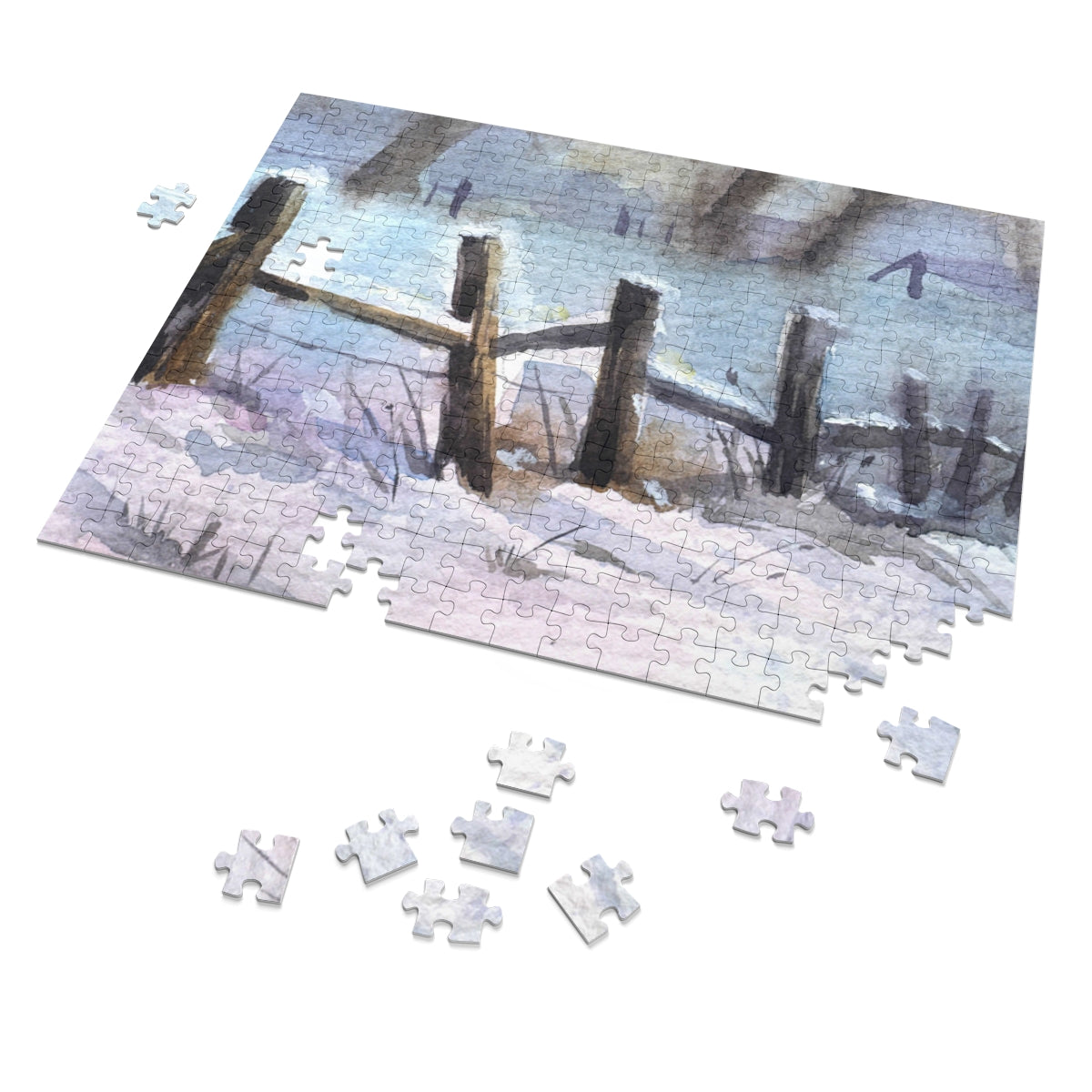 Winter Landscape Fences covered in Snow Jigsaw Puzzle (30, 110, 252, 500,1000-Piece)