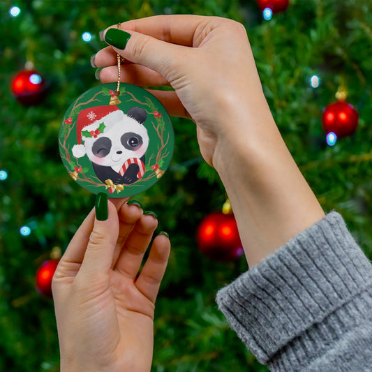 Cute Panda Christmas Ceramic Ornament, 1-Pack