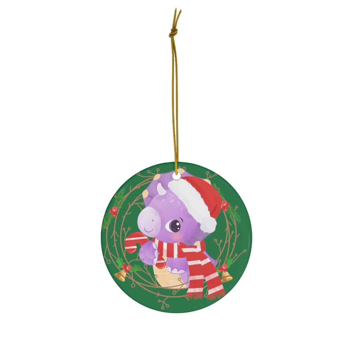 Cute Christmas Dinosaur Ceramic Ornament, 1-Pack