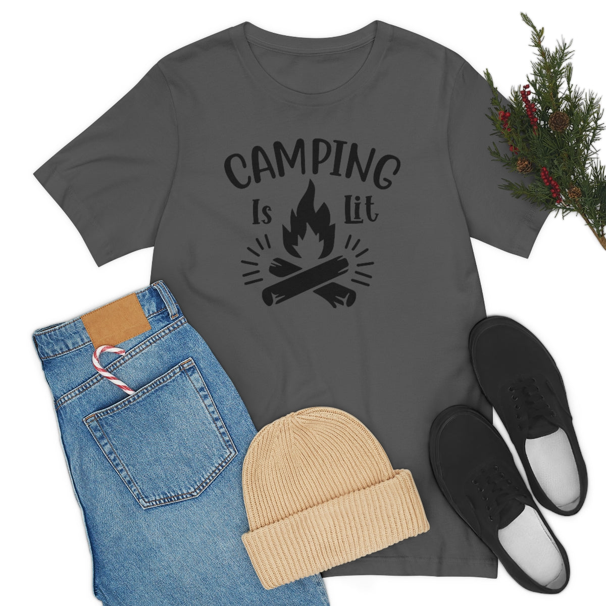 Camping is Lit Unisex Jersey Short Sleeve Tee