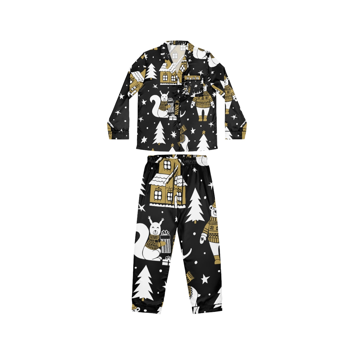 Black & Gold Christmas Women's Satin Pajamas (AOP)