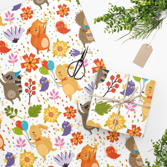 Animals Birds and Flowers Wrapping Paper