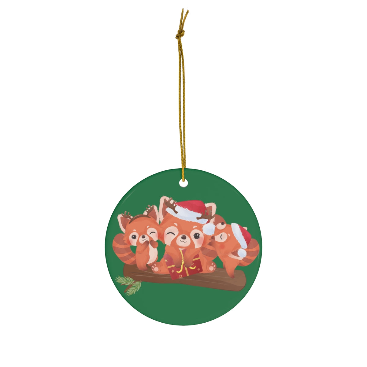 Cute Mum And Baby Racoon Christmas Ceramic Ornament, 1-Pack