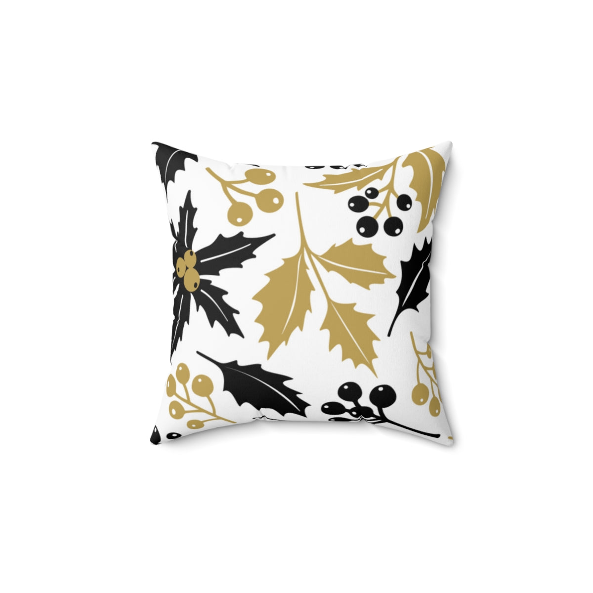 Black & Gold Holly Christmas Spun Polyester Square Pillow