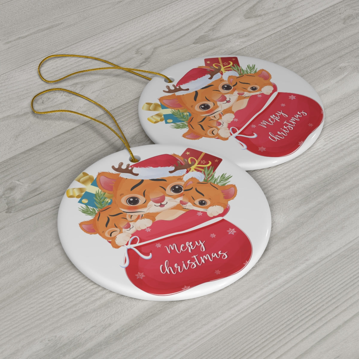 Tiger & Cubs Christmas Ceramic Ornament, 1-Pack