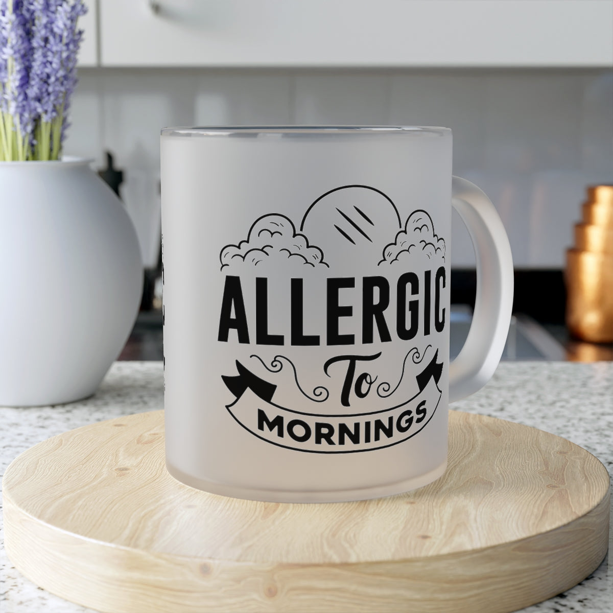 Allergic to Mornings Frosted Glass Mug