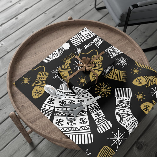 Black & Gold Sweater & scarves Christmas Gift Wrap Papers