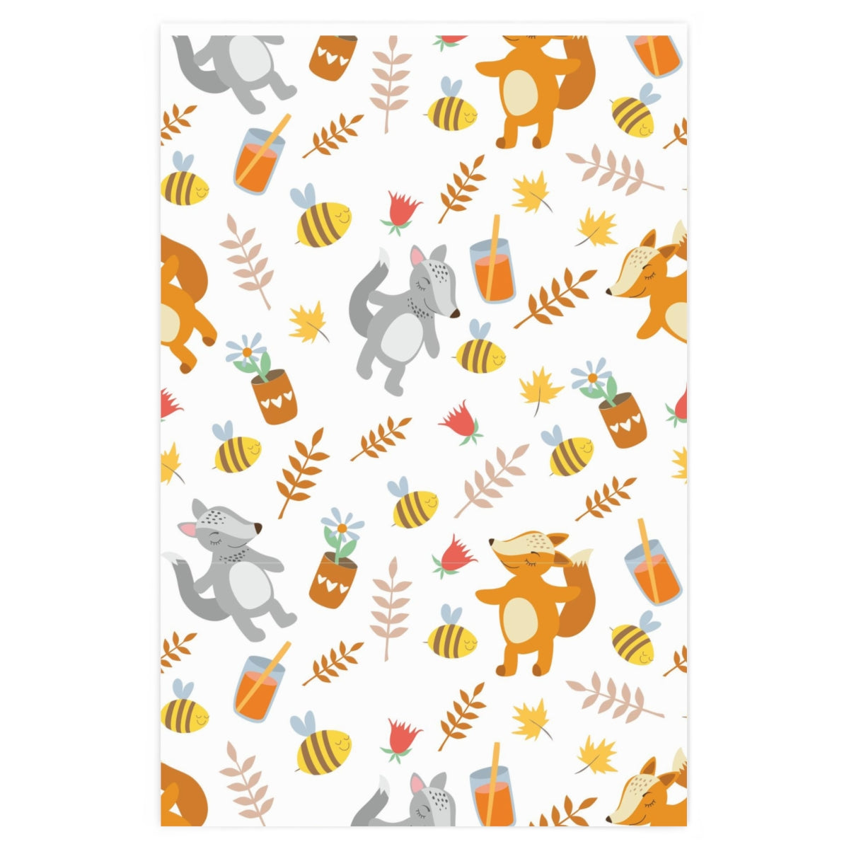 Cute Animals & Bees Birthday Wrapping Paper