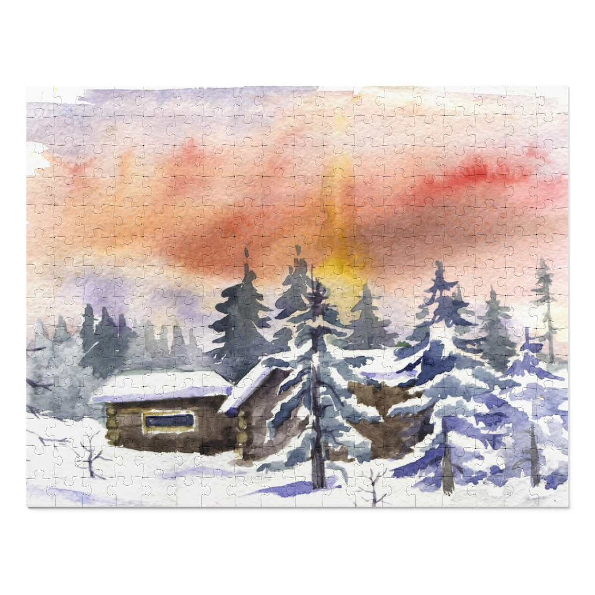 Winter Cabin with Snow Capped Pines Jigsaw Puzzle (30, 110, 252, 500,1000-Piece)