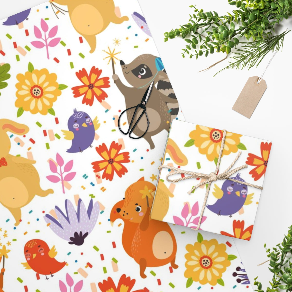 Animals Birds and Flowers Wrapping Paper