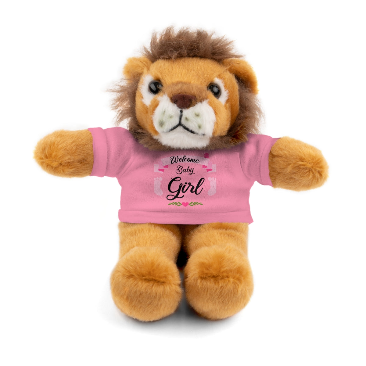 Welcome Baby Girl Stuffed Animals (Bear, Bunny, Jaguar, Lion, Panda, Sheep) with Tee