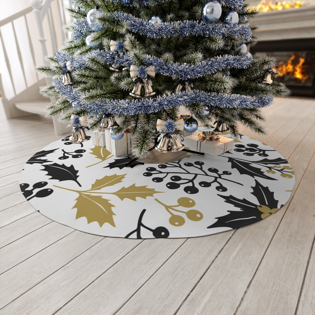 Black & Gold Christmas Round Tree Skirt