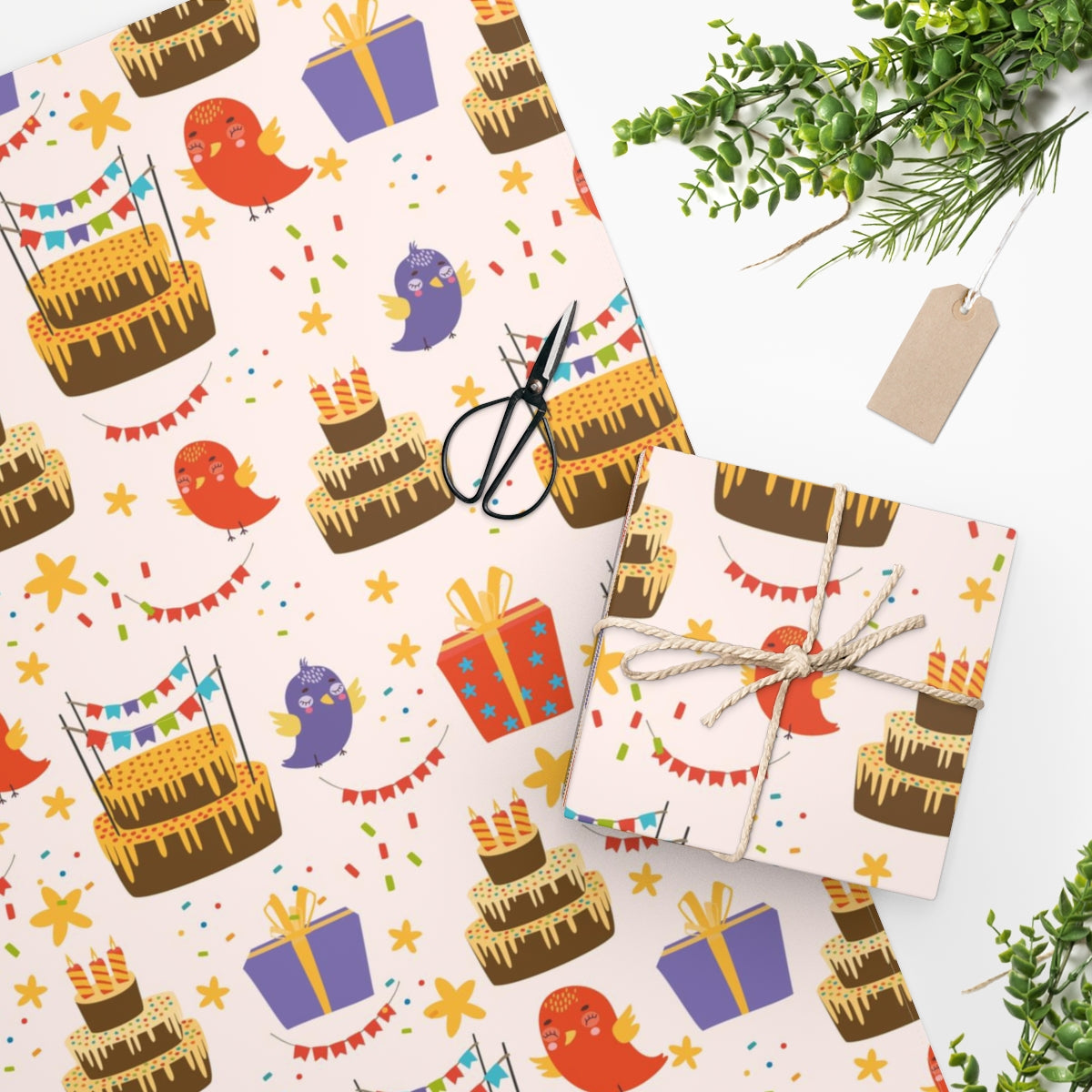 Birds Cakes & Presents Wrapping paper