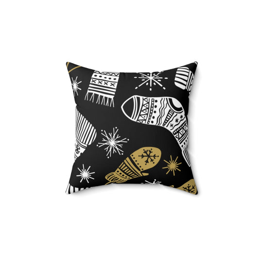 Black & Gold Sweater & Scarves Christmas Spun Polyester Square Pillow
