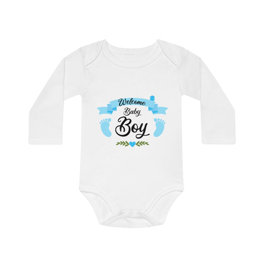 Welcome Baby Boy Baby Long-Sleeve Organic Bodysuit