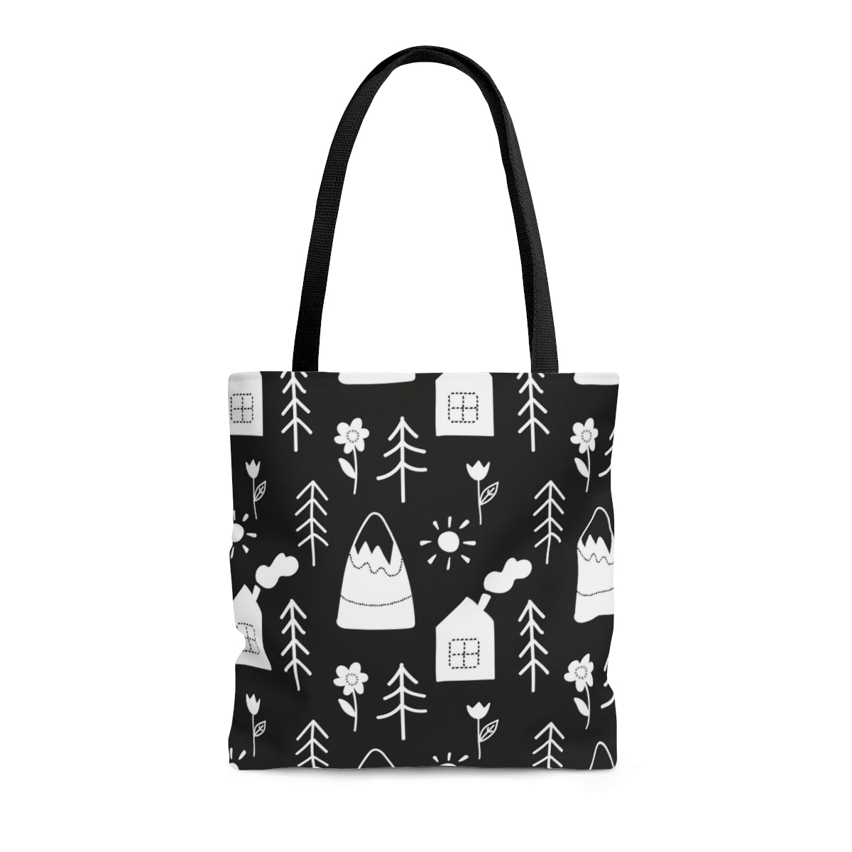 Cabins & Trees Scandi Black & White Tote Bag