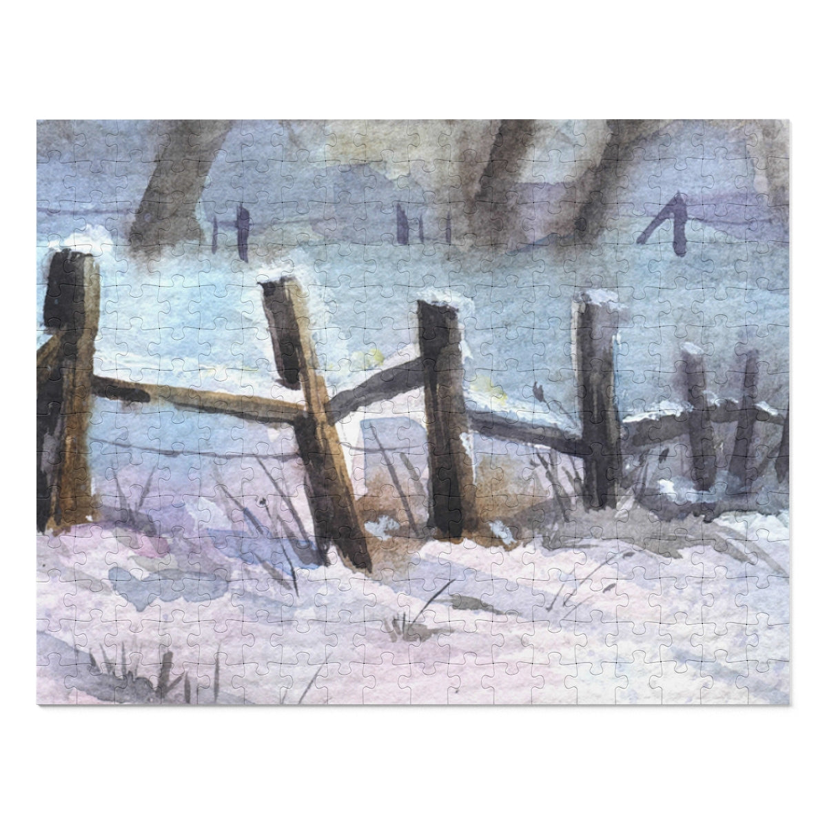 Winter Landscape Fences covered in Snow Jigsaw Puzzle (30, 110, 252, 500,1000-Piece)