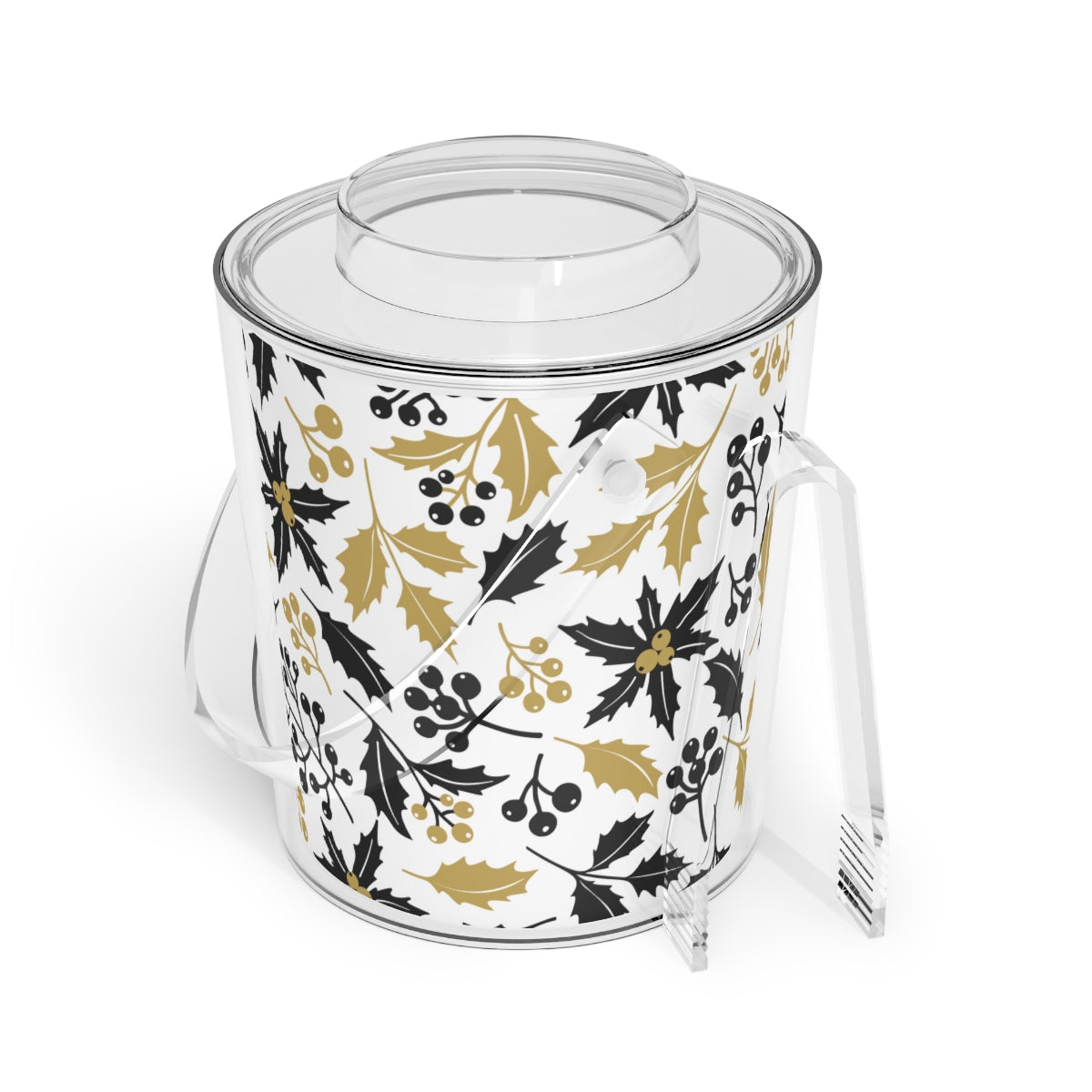 Black & Gold Christmas Ice Bucket with Tongs