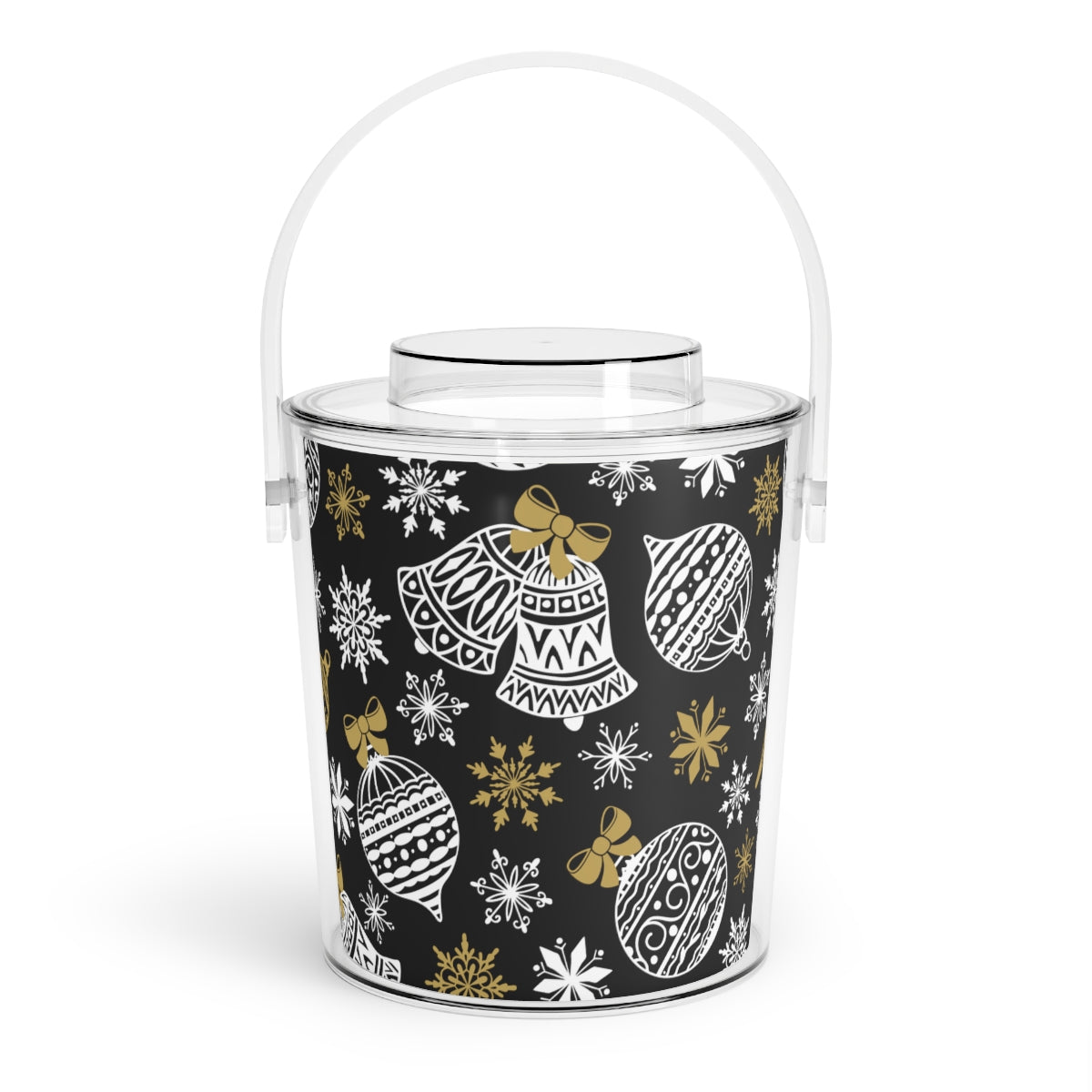 Black & Gold Christmas Ice Bucket with Tongs